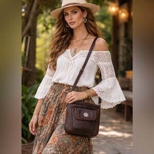 BRIGHTON Brown Leather Messenger Crossbody Shoulder Boho Bag